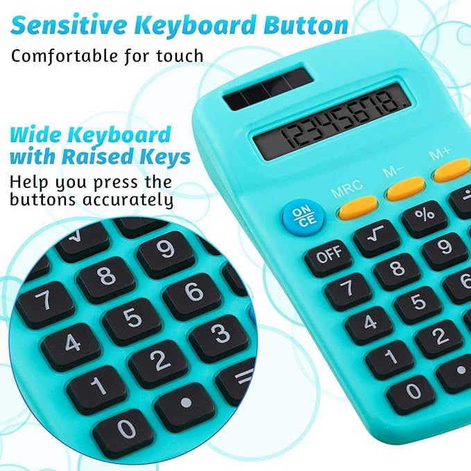 Pocket Size Student Function Calculator Basic Solar Battery Calculator Bulk Mini Colorful Calculator for Student Kids School Home Office Desktop Accounting Tools(9 Pieces)