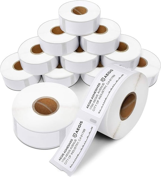 Aegis Adhesives - Compatible Multipurpose Labels Replacement for DYMO 30336 (1" X 2-1/8") Address & Barcode - Use with Labelwriter 450, 450 Turbo, 4XL Desktop Printers (12 Rolls)