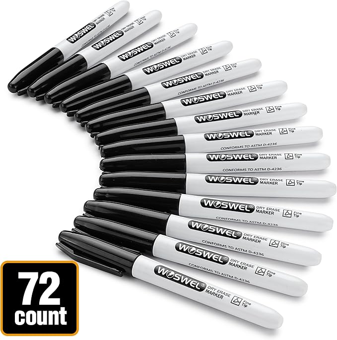 Dry Erase Markers Bulk, 72 Pack Black Fine Tip Whiteboard Markers
