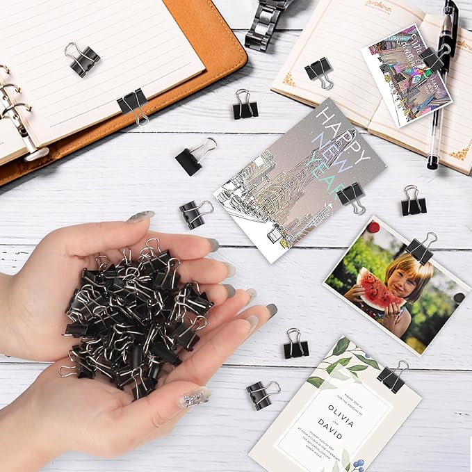 Ufmarine 120 Pcs Mini Binder Clips, Small Binder Clips Black, 15mm Paper Clips for Office