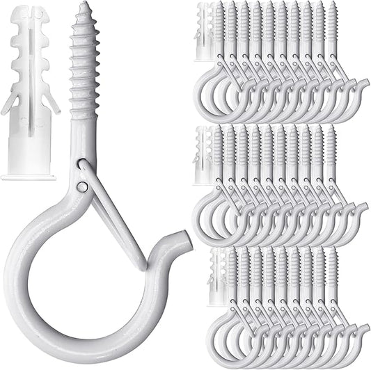 PlusRoc 30 Pack String Lights with Hooks for Hanging Plants Outdoor: 2.2 Inch White Cup Hooks, Wall & Ceiling Mount