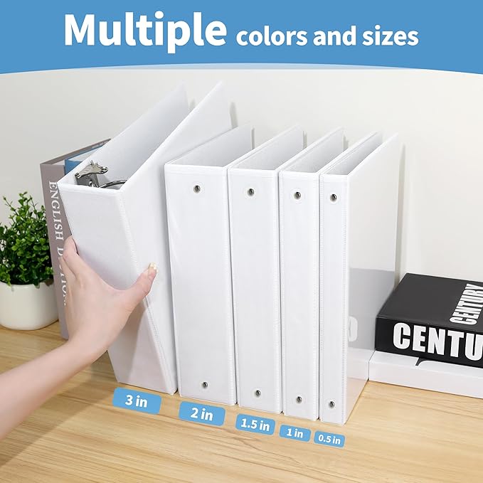 SUNEE 3 Ring Binder 1/2 Inch 1 Pack, Clear View Binder Three Ring PVC-Free (Fit 8.5x11 Inches) for School or Office Supplies, White