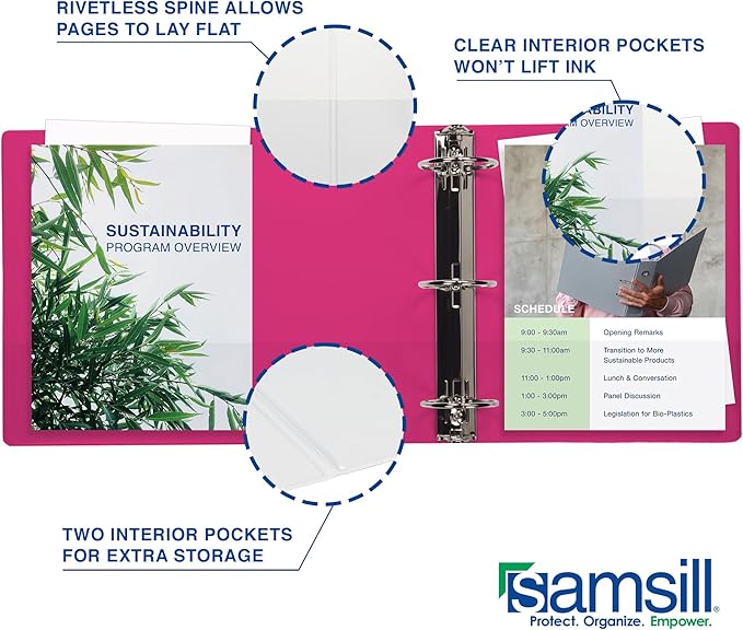 Samsill Durable 2 Inch Binder, Made in The USA, D Ring Binder, Customizable Clear View Cover, Dragonfruit, Holds 475 Pages