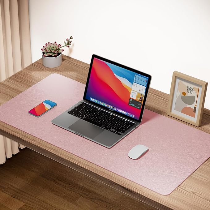 Boutilon Leather Desk Pad Protector,Non-Slip Mouse Pad,Laptop Desk Pad,Office Mouse Mat,Waterproof Leather Desk Blotter,Desk Writing Pad for Office and Home (L-Pink,35"x 17")