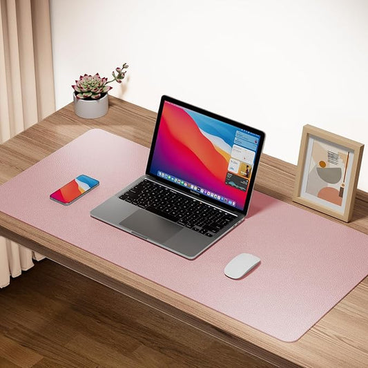 Boutilon Leather Desk Pad Protector,Non-Slip Mouse Pad,Laptop Desk Pad,Office Mouse Mat,Waterproof Leather Desk Blotter,Desk Writing Pad for Office and Home (L-Pink,35"x 17")