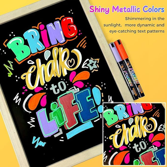 SFAIH 24 Vibrant Chalk Markers for Blackboard [1s Wet Wipe] - No Residue, Liquid Chalk Markers for School Sign Board, Calendar, Car Windows, Glass, Bistro, Non-Toxic, Zero Dust, 6mm Reversible Tip