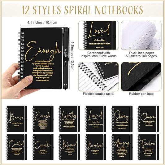 Kosiz 12 Sets Inspirational Christian Gifts Bulk Christian Notebooks Prayer Journals with Pens Spiral Bible Journals Religious Gifts for Church Grandparent Pastors Day Sunday School (Black)