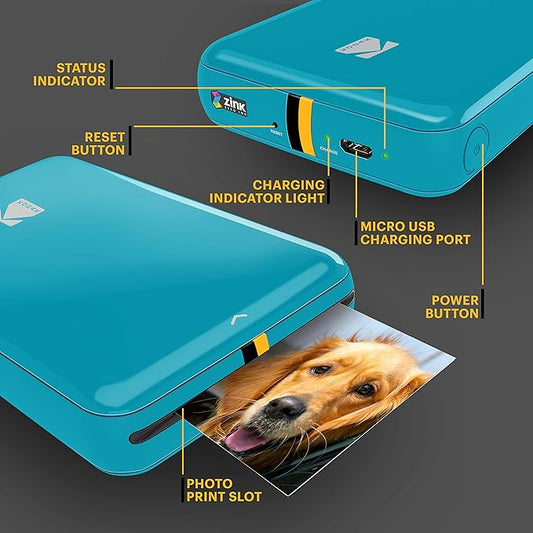 KODAK Step Instant Smartphone Photo Printer - Portable Mini Color Wireless Mobile Printer - Zink 2x3” Sticky-Back Photos - Bluetooth Compatible with iOS & Android Devices - Fun Editing App - Blue