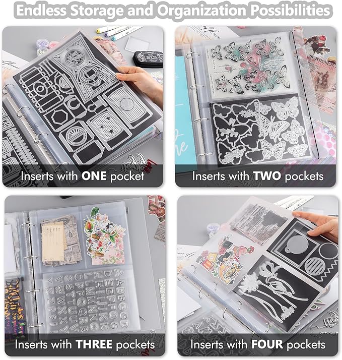 BAOFALI 10 Pack A4 Plastic Binder Pockets, 4 Holes Waterproof PVC Folders, Loose Leaf Bags for Budgeting, Planner Inserts, Photo, Document, Stamp & Die Storage Bills Organizer