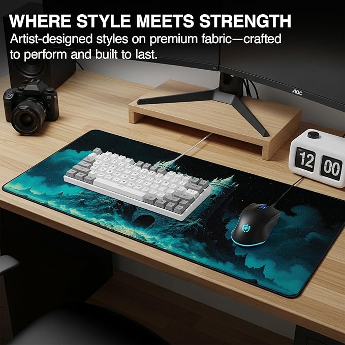 MPCO. Dark Fantasy Large Gaming Desk Pad - 36" x 17" Aeroglyde Fabric The Twilight Twins Desk Mats - Non-slip, Washable, Smooth Glide for Precision Gaming & Work