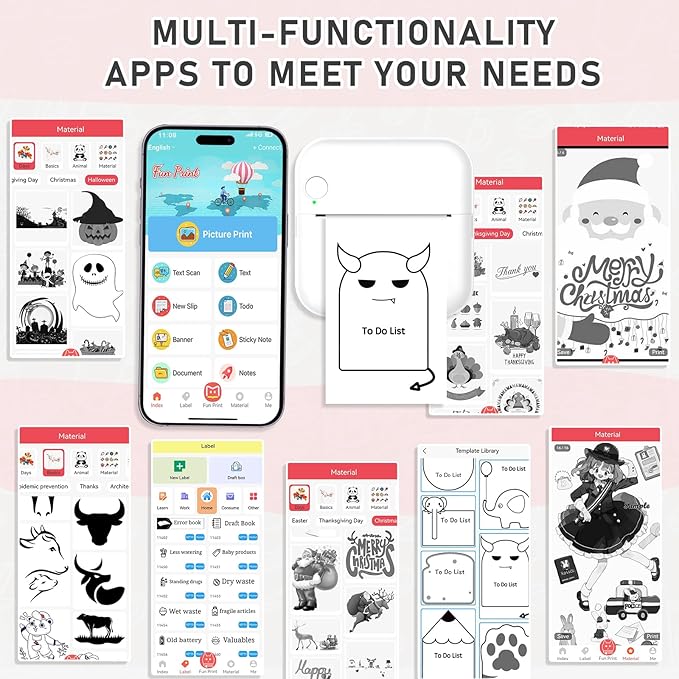 Mini Pocket Bluetooth Printer-Portable Thermal Printer with 10 Roll Papers for Journal/DIY Scrapbook/Travel/Notes/Lists/Label/Memo, Receipt Printer for Children Women Gifts Kids Christmas
