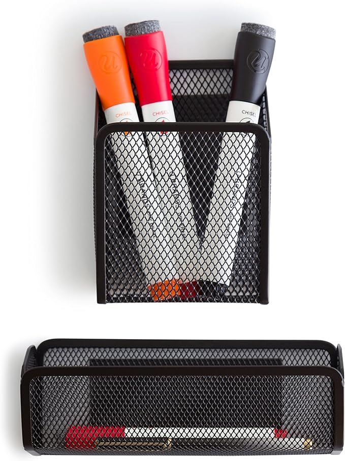 U Brands Black Mesh Locker Organization Kit, Includes Magnetic Cup, Folding Shelf and Bin, 3 Pieces