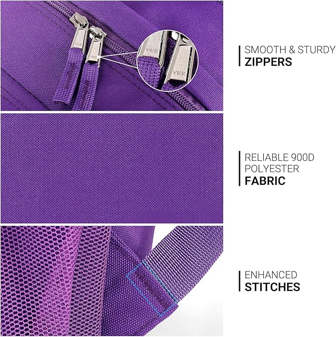 ZORFIN 26L Backpack for School, College, and Travel: Water Resistant Bookbag with 8 Compartments - Purple
