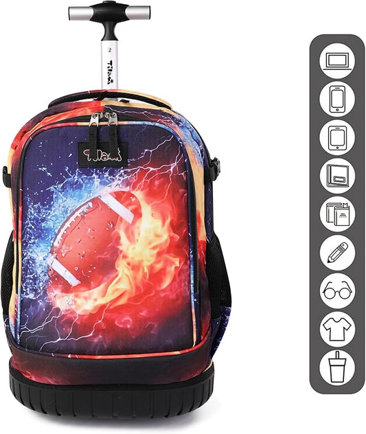 Tilami Rolling Backpack 19 inch with Lunchbox Wheeled Laptop Backpack,Rugby Black