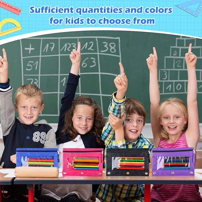 Zhehao 100 Pieces Zipper Binder Pencil Pouches Bulk 3 Ring Binder Pouches Zipper Pouches Case with Window Ring Binder Pencil Bags Case Office School Supplies (8 Colors,Single Layer)