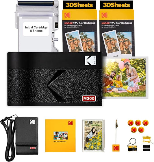 KODAK Mini 2 ERA 4PASS Portable Photo Printer (Black, Printer + Initial 8 Sheets + 60 Sheets + Accessories)