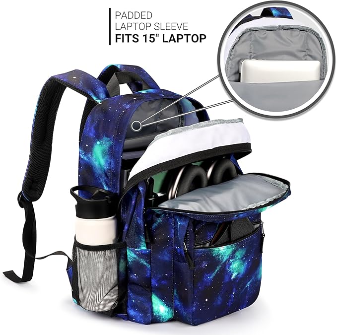 ZORFIN 26L Backpack for School, College, and Travel: Water Resistant Bookbag with 8 Compartments - Cyberspace Galaxy