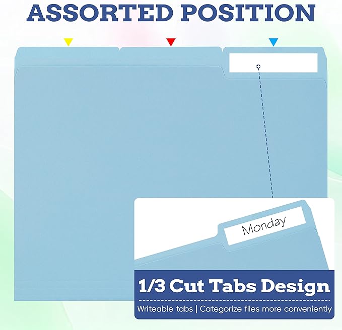100 Packs File Folders Letter Size, 8.5 x 11 Colored File Folders 1/3 Cut Tab for Easy Labeling, for Home, Office, School Filing