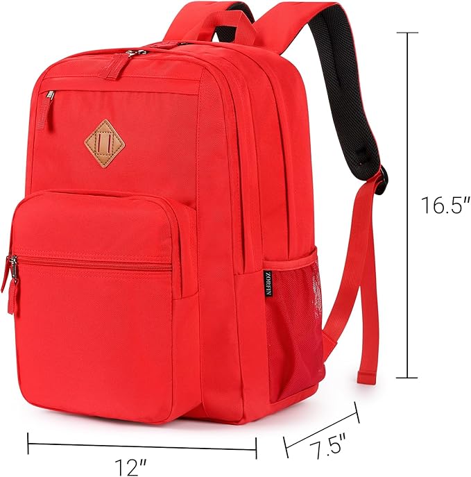 ZORFIN 26L Backpack for School, College, and Travel: Water Resistant Bookbag with 8 Compartments - Red