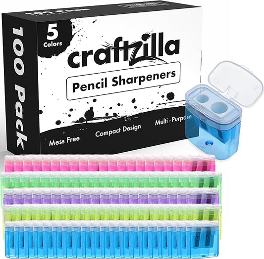 Pencil Sharpener 100- Pack - Manual Pencil Sharpener for Kids with Lid - Perfect for School, Office, and Home