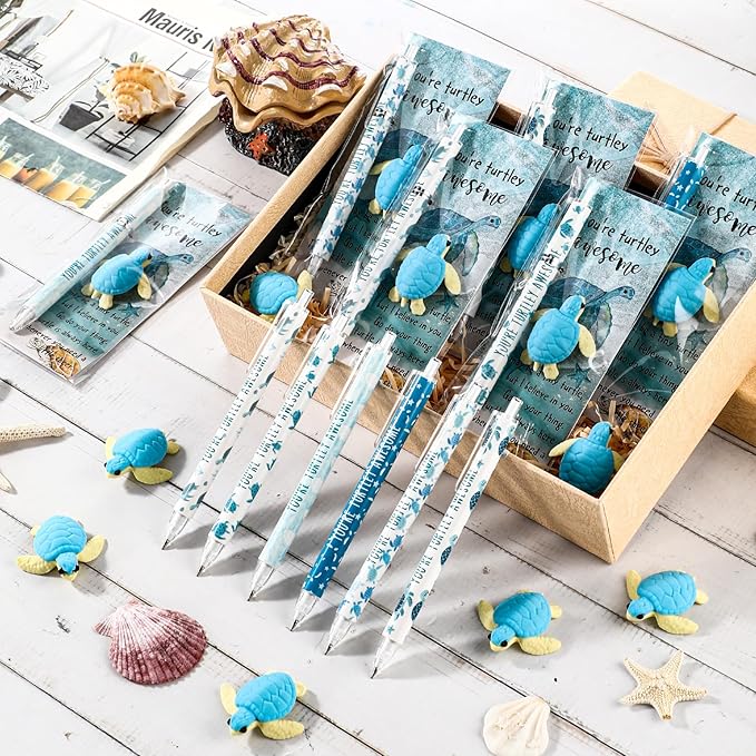 30 Sets Inspirational Turtle Gifts Bulk 6 Styles 0.7 mm Motivational Mechanical Pencils with Erasers Positive Cards Back to School Gifts for Student Teacher Coworker Office Supplies