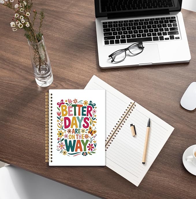 KRHFG Floral Inspirational Spiral Notebook, Inspirational Gifts for Women, Motivational Notebook, Better Days Are on the Way Positive Affirmation Journal, Boho Office Supplies, 5.5x8.3 Inch