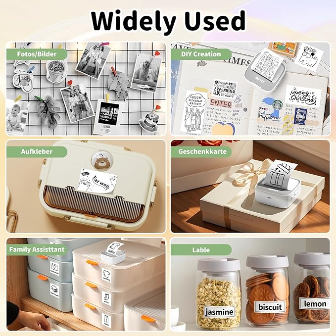 iDPRT Mini Sticker Maker Portable Printer with 1 Roll Sticker Paper - Bluetooth Inkless Printers for Study Notes, Pictures, DIY, Label, iOS & Android Free App with Multiple Templates, Grey