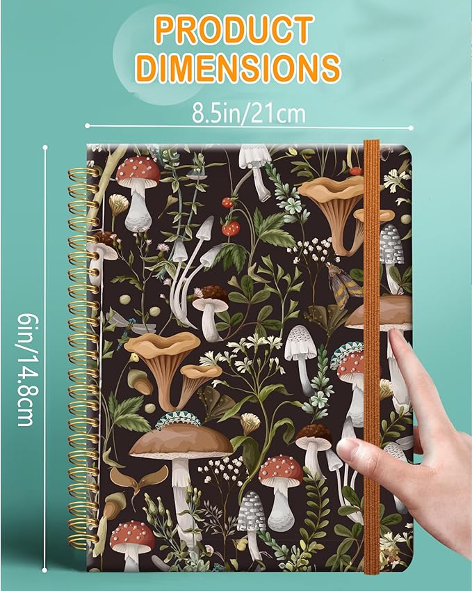 Ruled Spiral Writing Notebook,A5 Hardcover Lined College Journal for Women Lady Girl,Strong Twin-Wire Binding with Premium Paper,8.4" X 6",Perfect for School,Office,Home Gifts(Autumn mushroom)