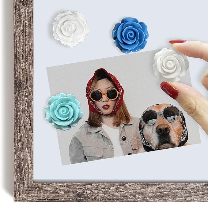 15 pcs - Cute Flower Magnet, Blue Rose Magnet for Fridge and Locker, Whiteboard, and Decoration(15 pcs - Rose - Blue)