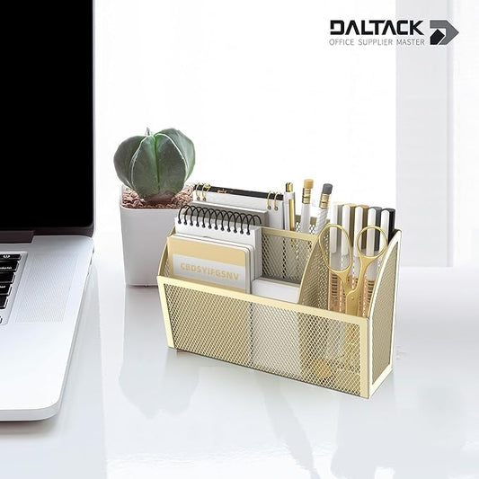 DALTACK Magnetic Pencil Holder Magnetic Shelf for the Whiteboard 3-Grid Mesh Magnetic Pen Holder for Refrigerator Magnetic Organizer Locker Accessories Organizer for Office, Golden Yellow