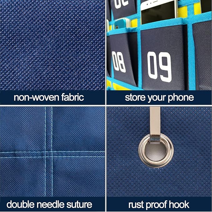 42 Pocket Classroom Cell Phone and Calculator Pocket Chart with Number Labels Clear Hanging Organizer with Hooks for School, Office, Home