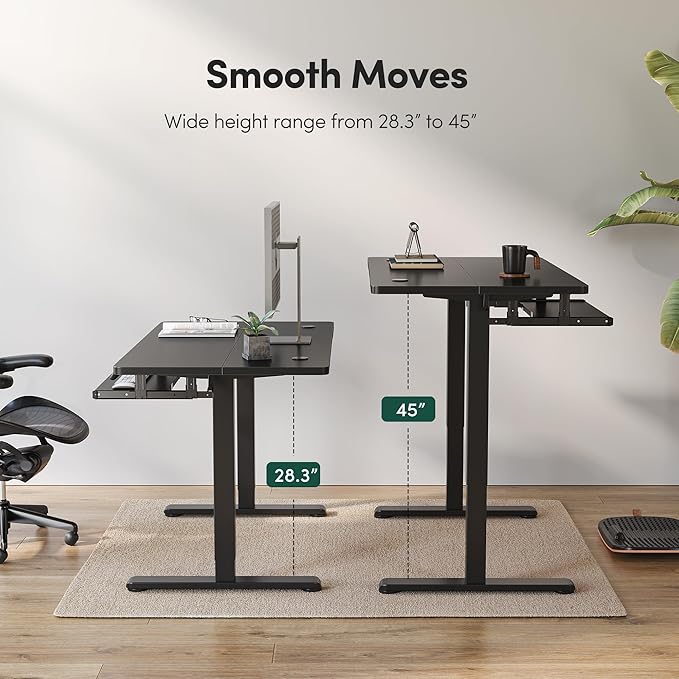 FEZIBO Standing Desk with Keyboard Tray, 48 x 24 Inch Adjustable Height Sit Stand Desk with Memory Presets for Home Office, Ergonomic Computer Workstation, Black