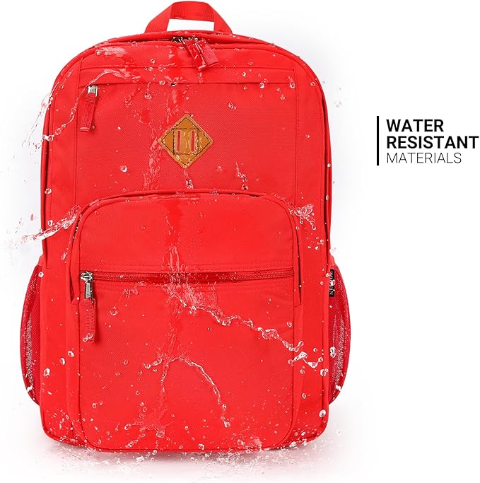 ZORFIN 26L Backpack for School, College, and Travel: Water Resistant Bookbag with 8 Compartments - Red