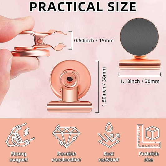 Grtard 24pack Rose Gold Magnetic Clips, Strong No-Scratch Refrigerator Magnets, Multi-Purpose Heavy Duty Clips for Fridge, Whiteboard, Locker, Classroom