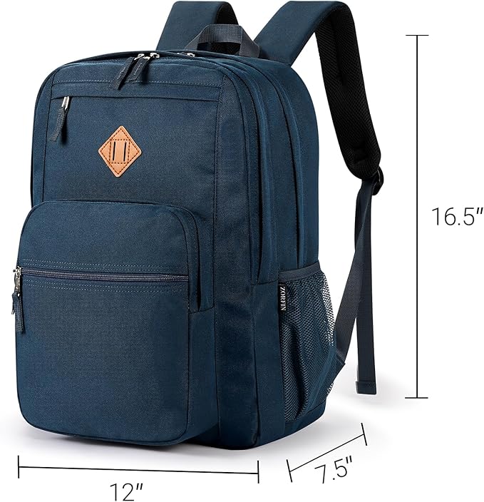ZORFIN 26L Backpack for School, College, and Travel: Water Resistant Bookbag with 8 Compartments - Steel blue