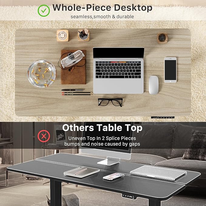 JOY worker Small Electric Standing Desk, 40" x 20" Whole Piece Height Adjustable Table with Memory Controller, Sit to Stand Desk Workstation for Home Office, Light Walnut