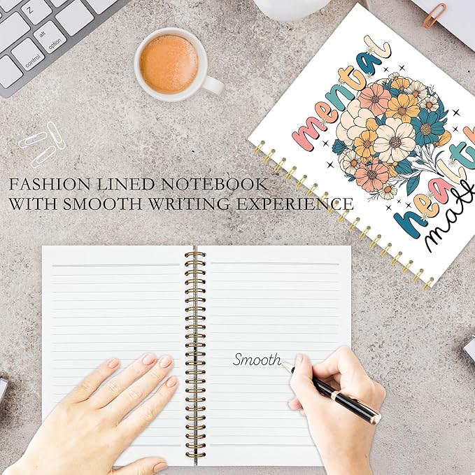 OTKBD Mental Health Matters Notebook, Boho Floral Inspirational Journal for Women, Therapy Notebook for Therapist, School Counselor Office Must Haves, Psychology Gifts, 5.5x8.3 Inch