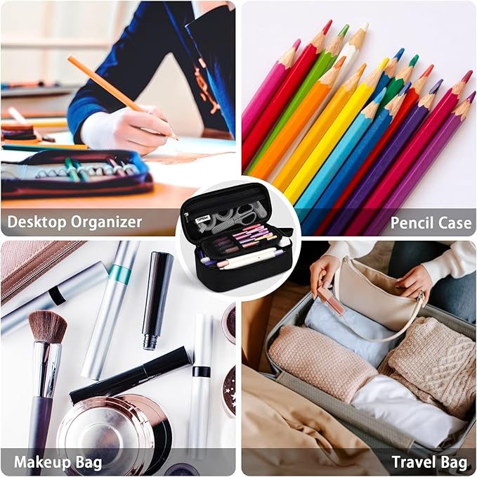 Large Pencil Case Pouch for Boy Men Kids Adults, Big Capacity Canvas Pencil Bag, Office College School Multi Compartment Zipper Stationery Pen Bag (Black)