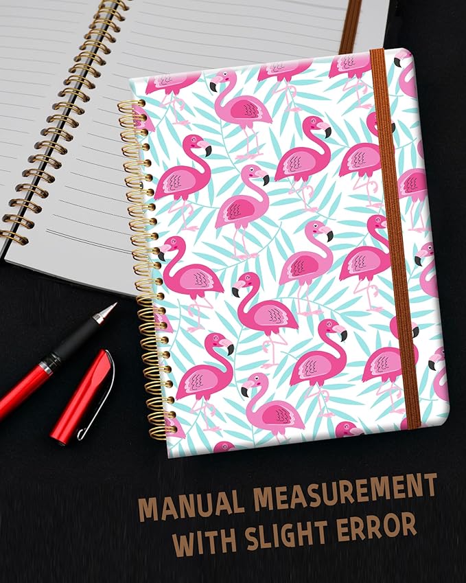 Ruled Spiral Writing Notebook,A5 Hardcover Lined College Journal for Women Lady Girl,Strong Twin-Wire Binding with Premium Paper,8.4" X 6",Perfect for School,Office,Home Gifts(Pink flamingo)