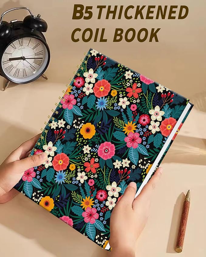 iampanda Spiral Journal Notebook,Strong Twin-Wire Binding with Premium Paper for Women,60 Sheets B5 College Ruled Notebook/Journal,Perfect for School Office Work,Colorful Bright Floral