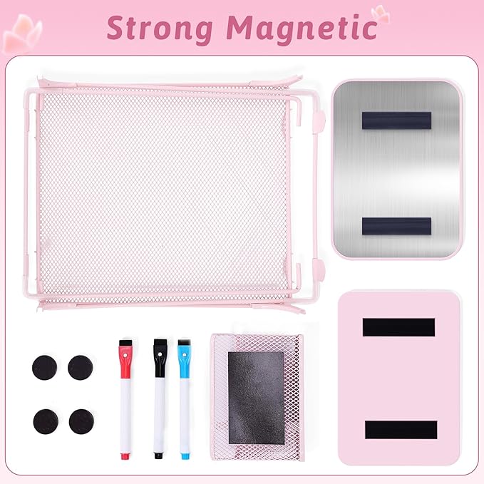 HAUTOCO 11-Piece Locker Accessories Kit with Shelf, Magnetic Mirror, Magnetic Whiteboard, Pen Holder, Magnets, Markers, Back to School Essentials Pink Locker Decorations Organizer Supplies for Girls