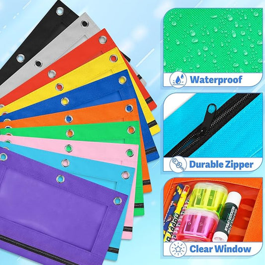 160 PCS Pencil Pouch for 3 Ring Binder, Zipper Pencil Pouches in 10 Colors, Durable 3 Ring Pencil Pouches with Clear Window, Binder Pencil Pouch Bulk for Classroom Office School Supplies