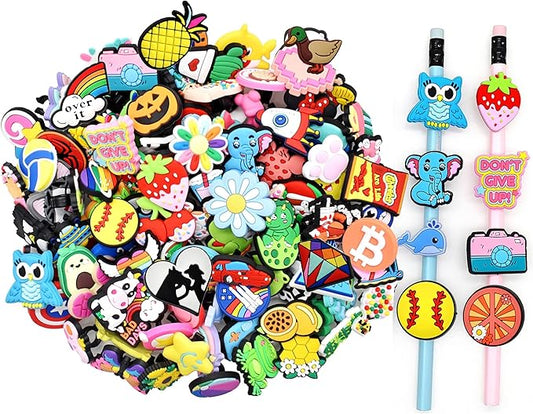 Papacharms Lot Random Different Decorative Pencil Toppers 40Pack Cute Cool Pencil Charms Clips Bulk PVC Pen Topper for School Prize Classroom Reward Student Gifts