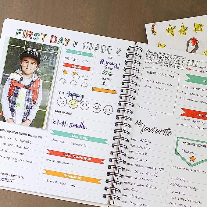 Pomango: School Memory Book My School Memories | Keepsake Album from Pre-K to Grade 12 | Canadian School System - 9.5'' x12''- English | Activity Scrapbook with 14 Pockets to Store Keepsakes, Photos…