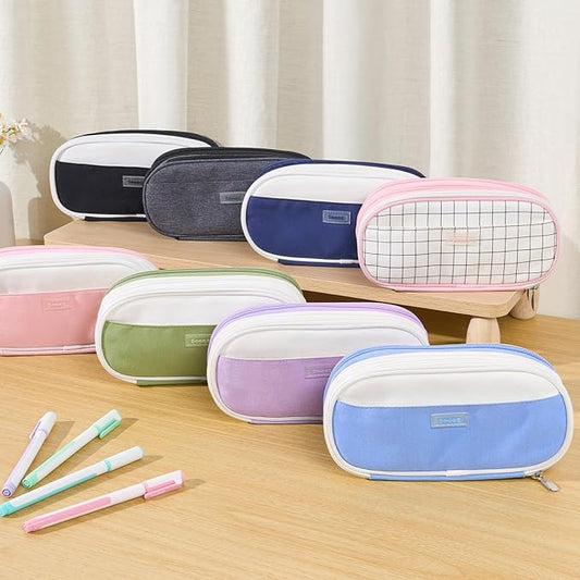 Sooez Large Pencil Case, Expandable Pencil Bag with 5 Compartments, Big Capacity Canvas Pencil Pouch Organizer with Zipper, Portable Stationery Pen Bag, Cute Aesthetic School Supplies For Teen Girls