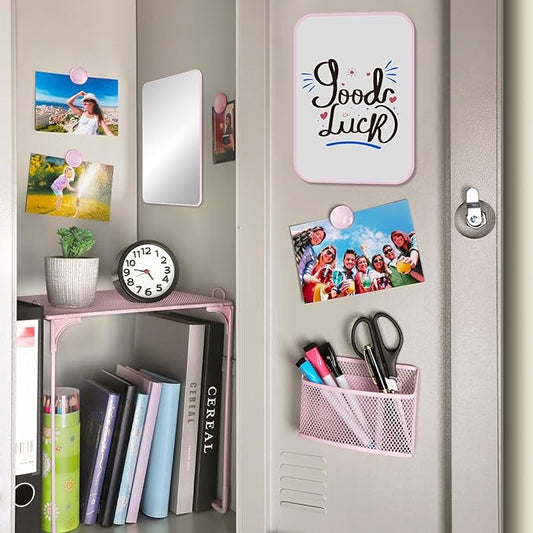 11 PCS Locker Accessories Kit Pink Locker Organizer Decorations Supplies Includes Folding Shelf, Magnetic Mirror & Whiteboard, Pen Holder, Dry Erase Markers, Magnets, Back to School Essentials