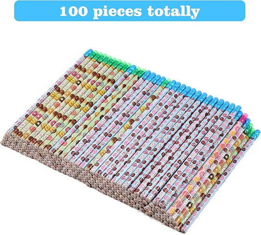 100 Pieces Donut Themed Pencils Cylinder Wood Pencils with Various Donut Element 4 Style Assorted Kids Pencils Girls Birthday Present Party Supplies Student Carnival Prize School Office Supply (100)