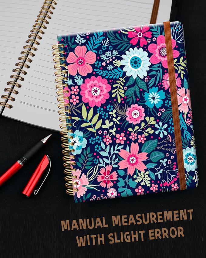 Ruled Spiral Writing Notebook,A5 Hardcover Lined College Journal for Women Lady Girl,Strong Twin-Wire Binding with Premium Paper,8.4" X 6",Perfect for School,Office,Home Gifts(colorful flower)