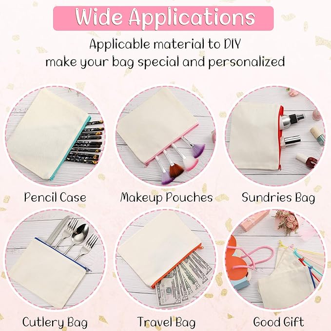 Shappy 40 Pcs Canvas Zipper Pouch Bags Pencil Pouch Canvas Makeup Bags Blank Pencil Case Cotton Cosmetic Case for Travel DIY Craft (7.09 x 4.33 Inches,S)