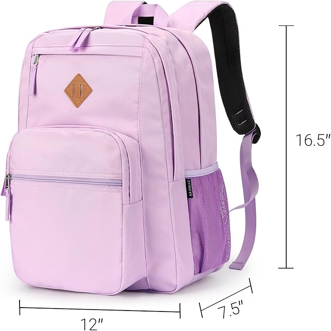 ZORFIN 26L Backpack for School, College, and Travel: Water Resistant Bookbag with 8 Compartments - Light Purple